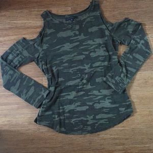 Camo Cold Shoulder Top